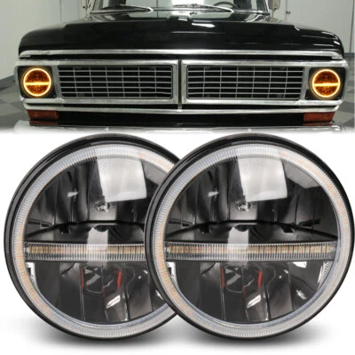 2X 7" Faros LED DRL Halo Luz Giratoria para 53-77 Ford F-100 F-250 F-350 Pickup Foto 1 de 4