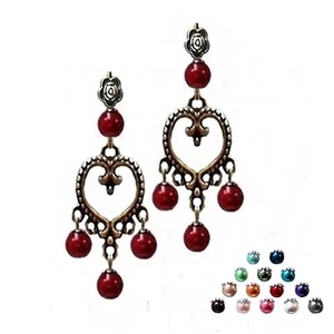 Pendientes Amor Corazón Candelabro Gota Boho Bronce Con Perlas, ELECCIÓN DE COLOR - Imagen 1 de 16