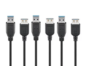 3er Set USB 3.0 Verlängerungskabel 1,8 m, schwarz - Bild 1 von 2