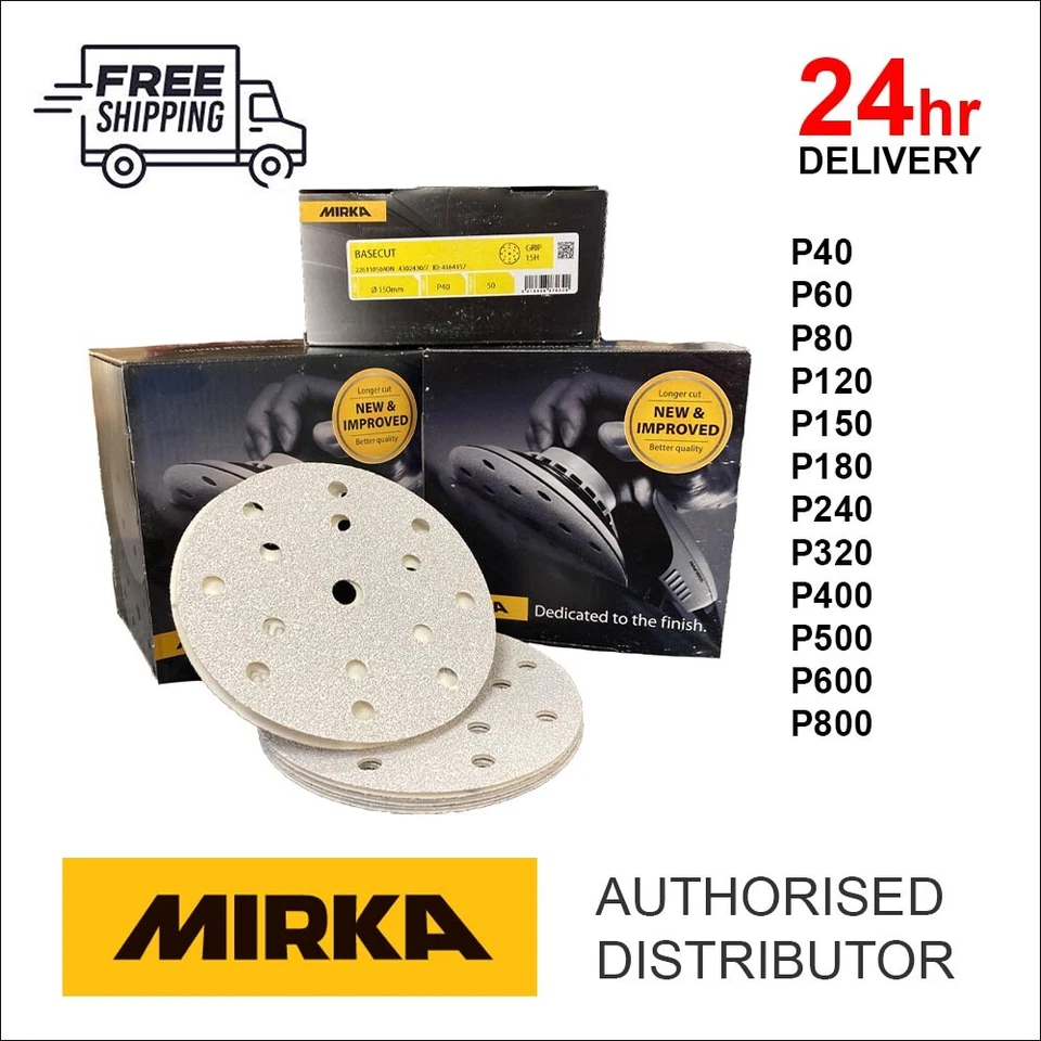 Mirka Basecut 150mm 6" Sanding Disc 15 Hole - P40 to P800 - Choice of 50 or 100