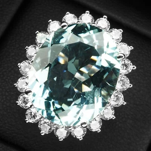 Pristine Sky Blue Aquamarine 10.70Ct 925 Sterling Silver Handmade Rings Size 6.5 - Picture 1 of 9