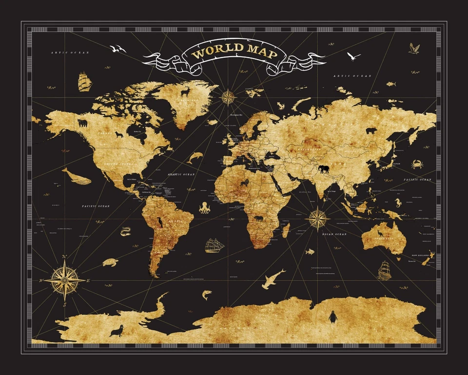 World Map Pinboard Wall Art Travel Tracker Board, Black and Gold - Image 1 of 4