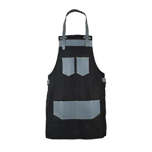 Black Canvas Apron With Grey Pocket Butcher Apron - BBQ Apron - Cooking Apron - Picture 1 of 6