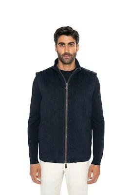 3900$ ISAIA Blue Navy Jacket Vest 100% Cashmere & Leather Details 42 US / 52 EU - Image 1 of 4