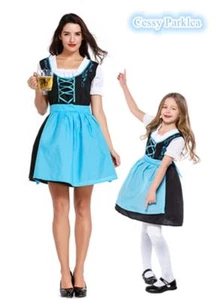 Girls Women Ladies Beer Maid Authentic Blue German Dirndl Oktoberfest Costumes - Picture 1 of 8