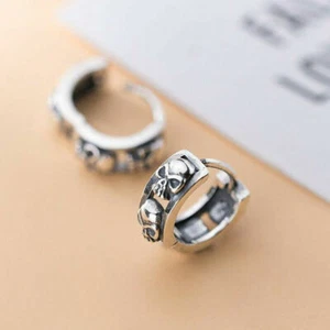 Pendientes de aro abragie esqueleto esqueleto de calavera gótica de plata esterlina para hombre A1229 - Imagen 1 de 4