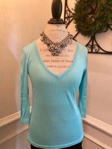 TALBOTS Mercerized Cotton Stretch Ribbed Top V-Neck Size: Small Long Sleeve NWT - Picture 1 of 5