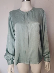 Vintage Retro Windsmoor Blouse Aqua Blue Satin Long Sleeve UK 14 - Picture 1 of 11