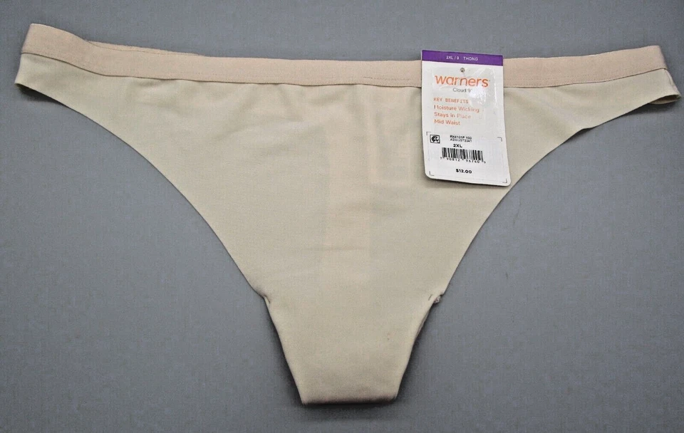 WARNER'S 2XL RX8101P Butterscotch Cloud 9 Smooth Invisible Look Microfiber Thong