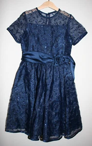 Girls Dorissa International Nicole Navy Blue Sequined Party Dress Fit Flare 10 - Picture 1 of 4