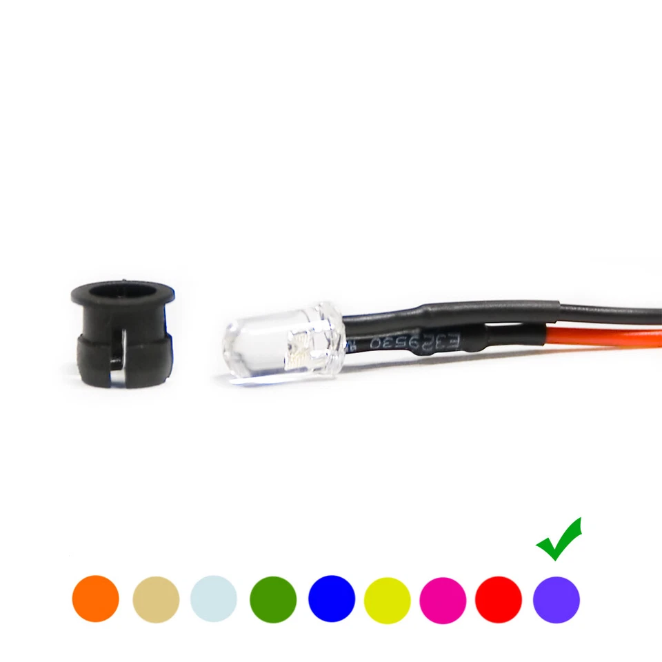10 x Verkabelte Dioden LED Plastik Halterung Wired UV Purple Klare Linse 6V 5mm - Bild 1 von 4