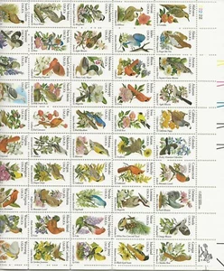20 centavos de aves y flores 1982 hoja completa de 50, Scott #1953-2002, como nuevo casi nuevo - Imagen 1 de 1