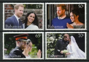 Juego de 4 V de estampillas de la realeza de las Bahamas 2018 montadas sin montar o nunca montada del príncipe Harry y Meghan boda real - Imagen 1 de 1