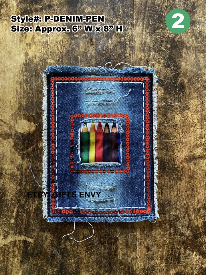 6X8 Sew On Clothing Decorative DIY Repair Denim Patches Applique - COLOR PENCILS - Image 1 of 1