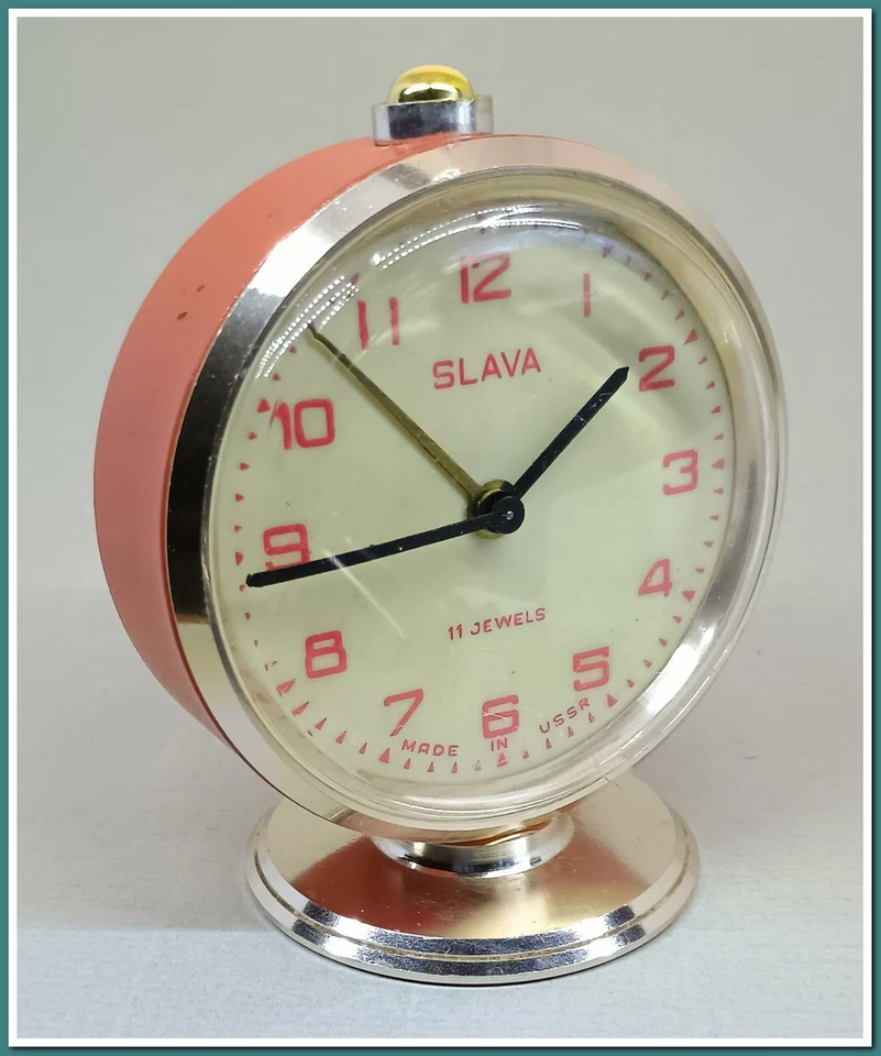Soviet Vintage Slava orange Alarm Clock USSR 1980's~Perfect Condition #24325 - Image 1 of 4