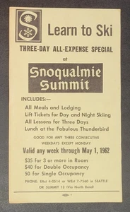 Vintage Flyer - Skifahren lernen am Snoqualmie Summit - 1962 - Bild 1 von 3