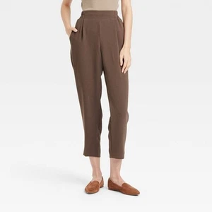 Women's Signature Crepe Tapered Ankle Pull-On Pant - A New Day Brown - Picture 1 of 3