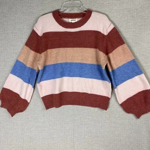 Adora Pullover Damen L Mehrfarbig Ballonärmel Rundhals Rost Streifen Neu mit Etikett - Bild 1 von 8