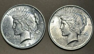 1922 P & 1923 P Silver U.S. Peace Dollars 90% Silver - Picture 1 of 8