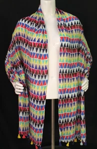Kate Spade Colorful Tasseled Scarf Triangle Geometric Print 78.5 x 24.75 - Picture 1 of 10
