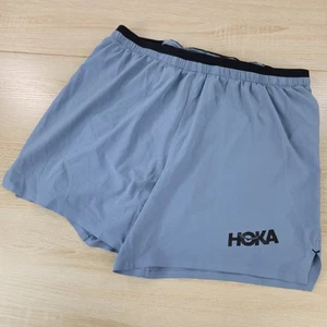Men's M 4.5" Hoka One One Drawstring Trail Track Field Blue Black Elastic Shorts - Picture 1 of 7