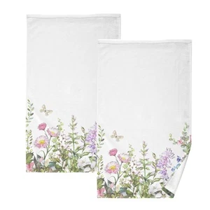 Spring Towels Cotton Hand Towels Pack of 2, Spring Wild Flowers Butterfly Ult... - Picture 1 of 8