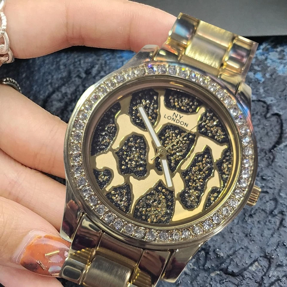 Reloj de lujo unisex New York London PL-7139, esfera camuflada con estrás de cristal, nuevo con etiquetas Foto 1 de 4