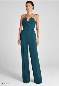 Nadine Merabi Vanessa Teal Strapless Corseted Jumpsuit In Small BNWT - Picture 1 of 18