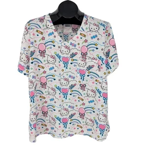 Hello Kitty Sanrio Scrub Shirt Gr. 2XL Regenbogen Candy Ballon Print Kawaii Arbeit - Bild 1 von 9
