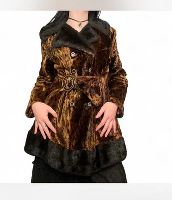 1970s Vintage Leopard  Faux Fur  Trench Coat with Belt Women's  - Image 1 of 4