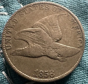 1858 Flying Eagle Cent Large Letters F/VF Coin - Picture 1 of 2
