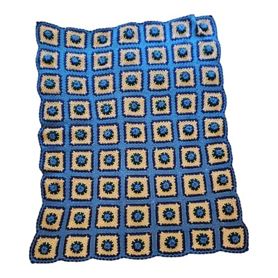 Vtg Afghan Crochet Twin Granny Square Blanket Throw Cottage Handmade 65x85” - Image 1 of 4