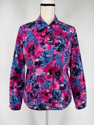 Laura Ashley Jacket Pink Purple Multi Sequin Floral Bead Rhinestone Blazer PM - Image 1 of 4