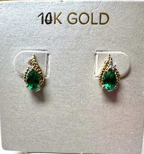 10k Yellow Gold Chrome Diopside And Diamond Stud Earrings - Picture 1 of 4