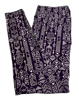 Leggings LuLaRoe TC Alto Curvilíneo AZTEC Suroeste Occidental PÚRPURA Rayas Calce Elástico Foto 1 de 4