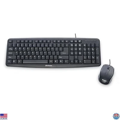 Verbatim Slimline USB Wired Keyboard & Mouse Set - Full-Size Black with Keypad - Image 1 of 4