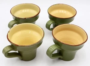 Set of 4 Italian Vietri Green and Pale Yellow Coffee Mugs Made in Italy - Picture 1 of 10