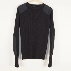 LL Bean Commando 100% Wool Cotton Trim Black Crew Sweater Mens Sz L - Picture 1 of 12