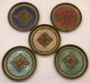 Set Of 5, Vintage Hand Painted Italian Florentine Coasters Made In Italy - Picture 1 of 14
