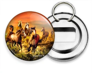 WILD PRAIRIE HORSES BEAUTIFUL SOUTHWEST SUNSET BEER BOTTLE OPENER KEY CHAIN RING - Picture 1 of 1