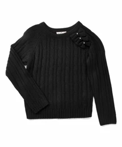Pink Angel Black Bow-Accent Cable-Knit Sweater Kids Girls Size 14 - Picture 1 of 2