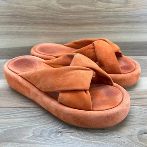 Clergerie Womens Size 9 Orange Suede Platform Double Strap Slide Sandals EU 39.5 - Picture 1 of 11