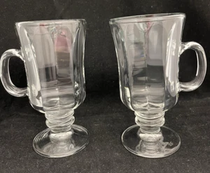 Libbey Glass Milan Clear Paneled Irish Coffee Mugs 5 3/4" 8 oz Set of 2 - Picture 1 of 5