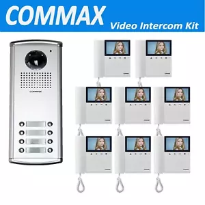 Commax 8-Apartment Building Video Intercom Kit Lobby Panel & 8x Video Monitors - Picture 1 of 6