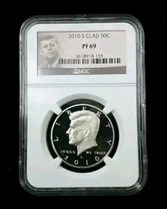 2010 S 50C PROOF CLAD Kennedy Hall Dollar NGC PF 69 #3188 - Picture 1 of 3