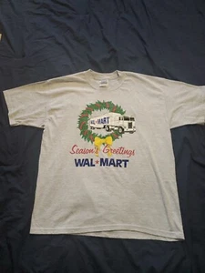 Vintage Walmart Happy Holidays Grey T Shirt Size XL Semi Truck Christmas  - Picture 1 of 6