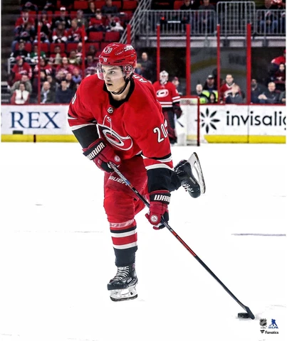 Sebastian Aho Carolina Hurricanes Unsigned Red Jersey Shooting Photograph Cover