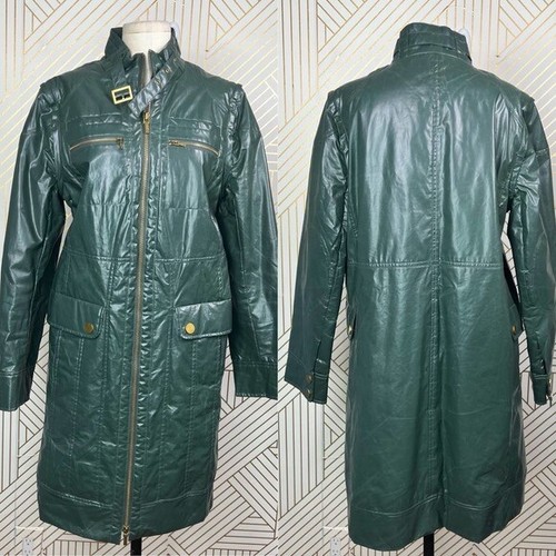 Cappotto da moto trapuntato Tory Burch in materiale lucido rivestito. Verde. 10 12