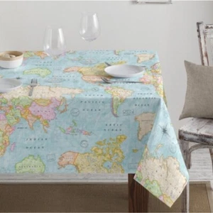 Mantel suave mapa del mundo de teflón recubierto de PU tela exterior 140 cm de ancho - azul - Imagen 1 de 7