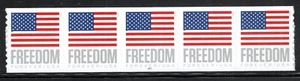 US Stamp Scott #5788, Forever, Freedom Flag, Plate # Strip of 5, MNH SCV$9.00 - Picture 1 of 1